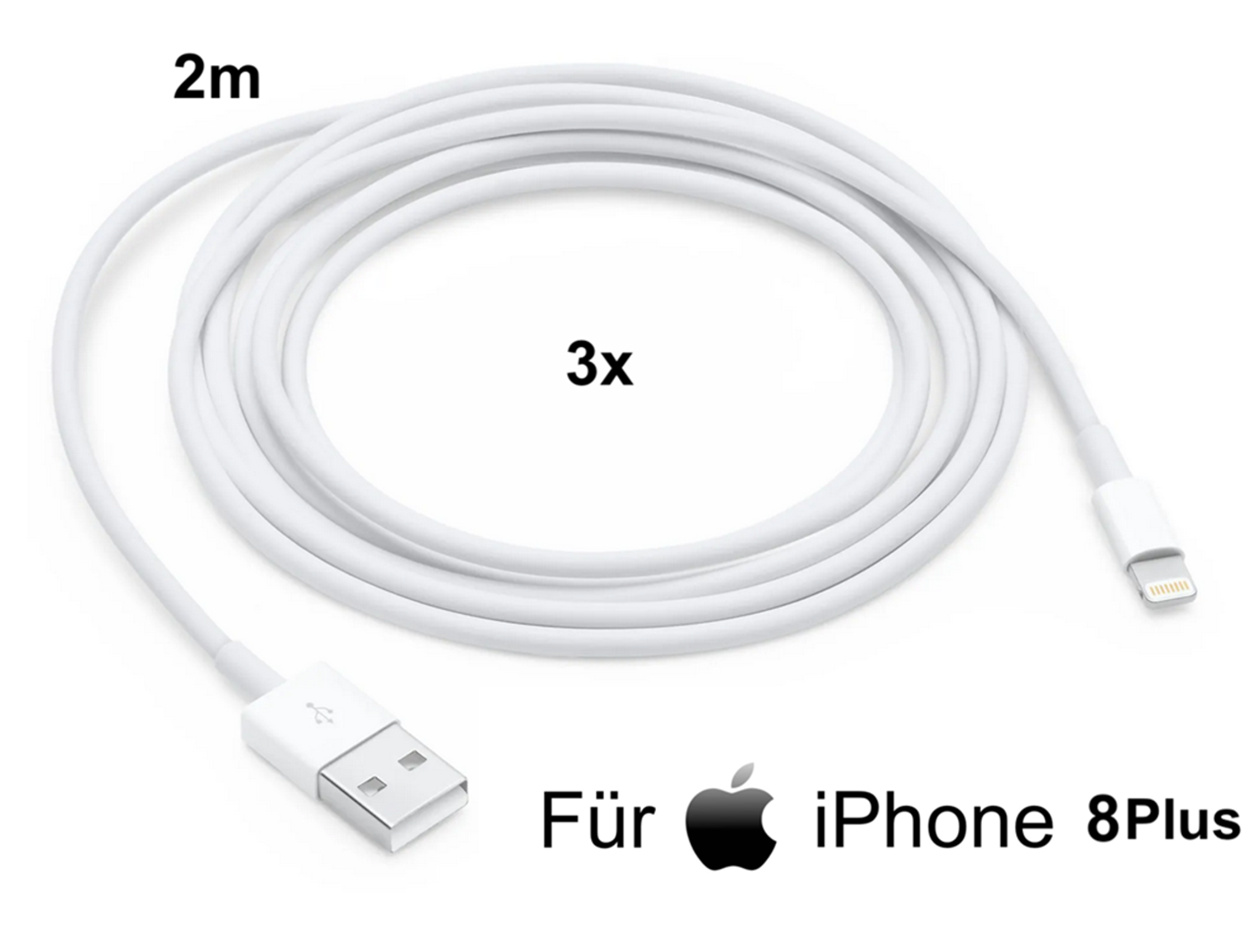 3x iPhone 8 Plus Lightning auf USB Kabel 2m Ladekabel